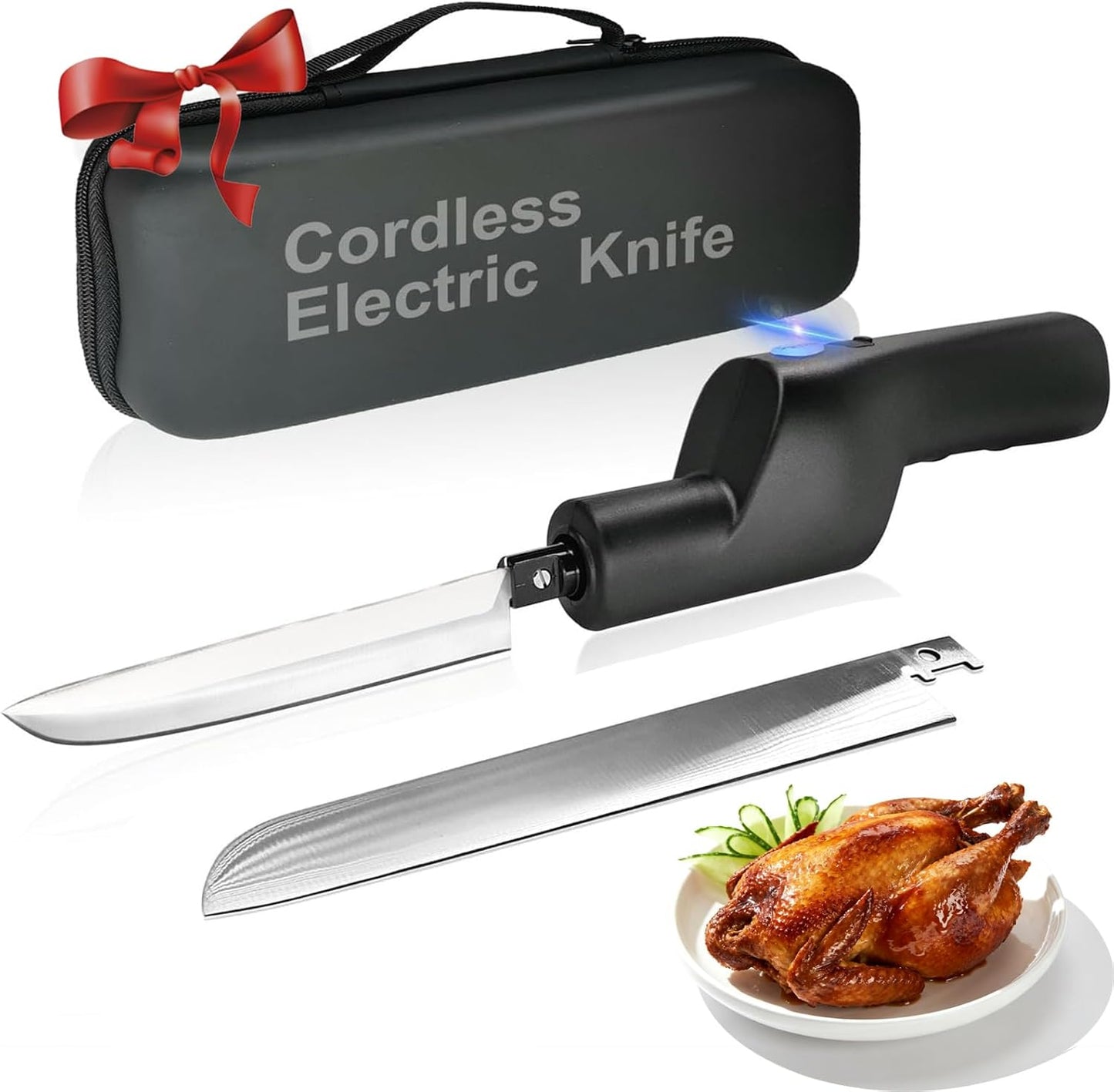 YOTAN Cordless Electric Knife, Electric Turkey Carver, Portable Rechargeable Lithium Electric Knife with Safety Lock, for Carving Meat, Turkey, Fish, Poultry, Steak, Bread, Vegetables, Handmade