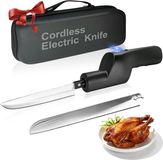 YOTAN Cordless Electric Knife, Electric Turkey Carver, Portable Rechargeable Lithium Electric Knife with Safety Lock, for Carving Meat, Turkey, Fish, Poultry, Steak, Bread, Vegetables, Handmade
