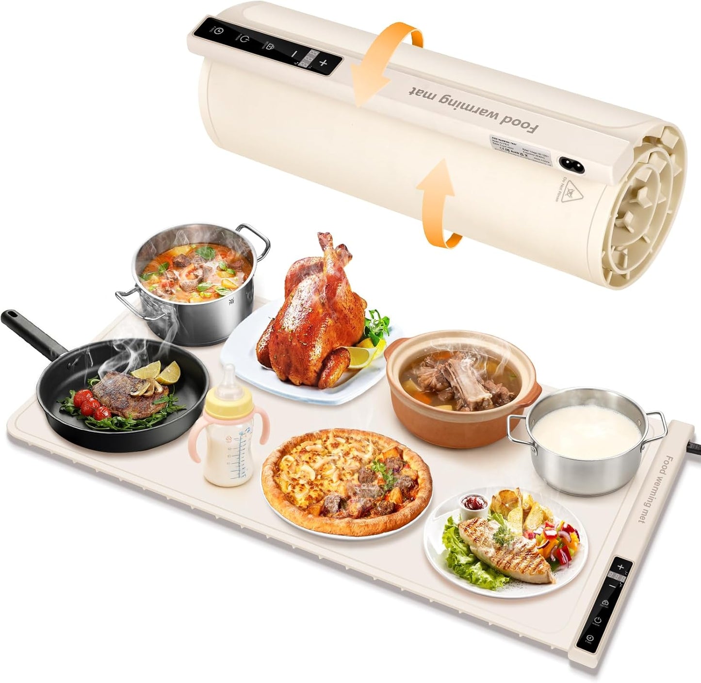 Extra Large Food Warming Mat with Heat - Electric Silicone Food Warming Tray for Buffet, Rollable Food Warmer Mat for Countertop,Heating Mat with Timer and 7 Heat Levels, Rollable Portable Food Warmer