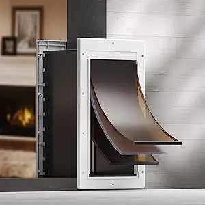 3-Flap Dog Door, Medium Doggy Door for Wall, Never Rust Plastic Through Wall Doggie Door, Telescoping Tunnel, Closing Panel for Lock, Pet Door for Cats, Pets Up to 45 Pounds