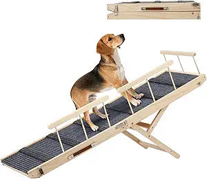 In hand Dog Ramp for High Bed with Safety Rails, Adjustable Foldable Pet Steps Ramp with Anti-Slip Pad, Assist Senior Arthritic, Injured, Small to Large Dogs to Climb Couch Bed Stairs Easily