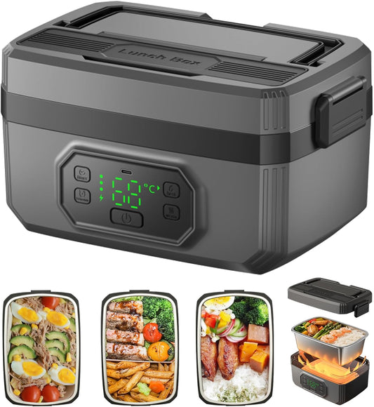 Self Heating Lunch Box, 1.6L Cordless Electric Lunch Box with 24000mAh Rechargeable Battery, Wireless Heated Lunchbox Food Warmer, Leakproof for Office, Car, Truck & Outdoor