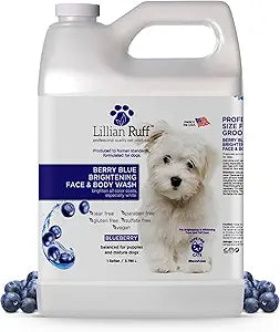Lillian Ruff PRO Formula Berry Blue Brightening Pet Shampoo - Ultra-Hydrating Professional Whitening Dog Shampoo, Vivid Show-Quality Coat Enhancer, Tear Stain & Odor Eliminator - Vitamin B5 (Gallon)
