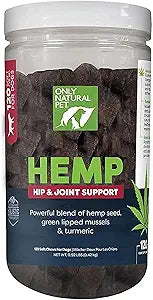 Only Natural Pet Hemp Hip & Joint Support for Dogs - Supplement for Mobility Wellness Pain Relief Healthy Inflammatory & Bone Stiffness - Chews w/Fatty Acid Blend Mussels & Turmeric - 120 Count (H/J)