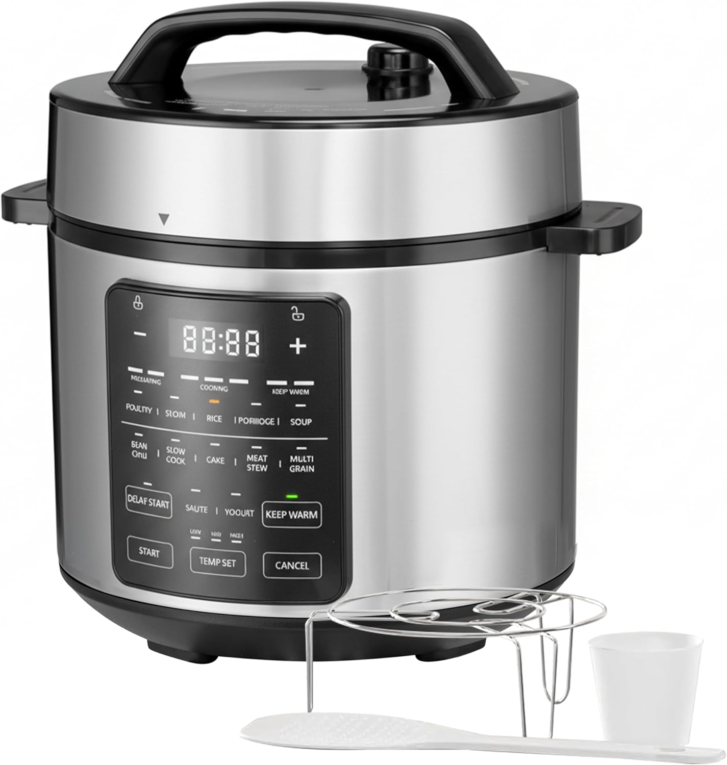 HealSmart Multi Rice Cooker 20 Cups Cooked, Non-Stick 12-in-1 Stainless Steel Electric Pressure Cooker for Yogurt Maker, Slow Cooker, Cake, Multigrain, 6QT