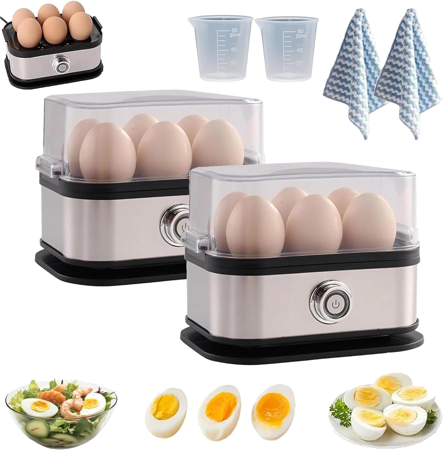 Effortless Egg Cooking with the Ultimate Stainless Steel Egg Cooker, Smart Egg Cooker with Auto Shut-Off, Electric Rapid Egg Boiler for Soft, Medium, Hard Boiled, Poacher (2PCS-White)