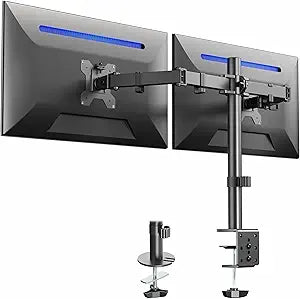 VIVO Dual Monitor Desk Mount, Holds 2 Computer Screens up to 30 inches and 22lbs Each, Heavy Duty Fully Adjustable Steel Stand with C-Clamp and Grommet, Black, STAND-V002