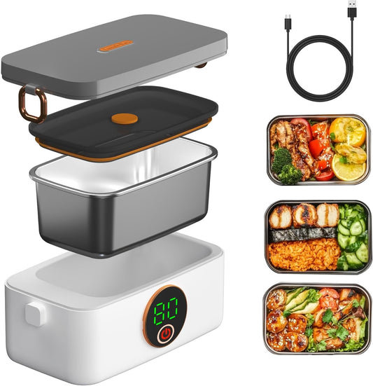 Portable Cordless Electric Heated Lunch Box for Adults,Heating Food Warmer Lunch Box,Rechargeable 16000mAh Battery,4.2Cups Capacity Inner Container,Lunchbox for Travel,Outdoor,Picnic,Office