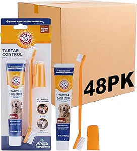 Arm & Hammer for Pets Tartar Control Dog Dental Kit, Enzymatic Toothpaste with Toothbrush and Fingerbrush, Baking Soda Formula Reduces Plaque and Tartar, Safe for Puppies, Beef Flavor, 3 Pc - 48 Pack