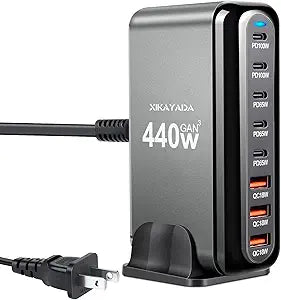 USB C Charger 440W GaN Fast Charger Block 8-Port PD3.0 Fast Charging Station 100W/65W AC Adapter Compatible with MacBook Pro/Air, Chromebook, Surface/HP/ASUS/DELL Laptop, iPhone/Android Phone