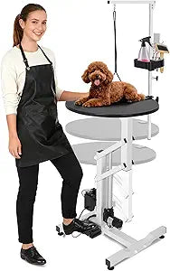 Electric Hydraulic Lift Dog Grooming Table â€“ 24 Inch Rotating Desktop, Overhead Arm, Foot Remote, Tool Organizer, 250LBS Capacity â€“ Ideal for Small Pets