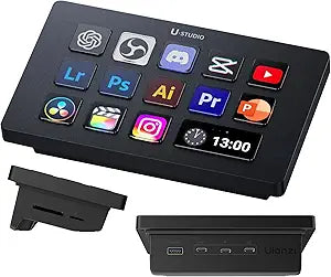 ULANZI D200H 7-in-1 Hub Deck Studio Stream Controller Shortcut Keyboard, LCD Customizable Macro Keys Programmable Keypad Soundboard to Control Apps and Software Like OBS Twitch YouTube for Mac/PC