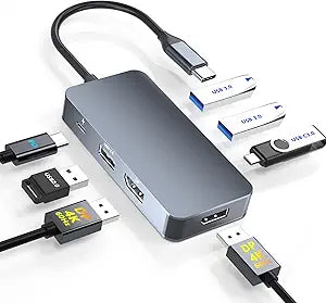 Display port Splitter for Dual Monitors, Dual Display Port USB C Docking Station for Dell/HP/Mac Laptop, 7 IN 1 4K@60Hz Docking Station Dual Monitor with USB3.0/USB-C Data/100W PD, Displayport MST Hub