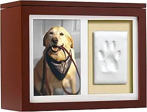 Pearhead Pet Photo Memory Box and Impression Kit for Dog or Cat Paw Print, Clay Paw Print Urn, Pet Memorial, Espresso