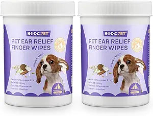 HICC PET Ear Cleaner Finger Wipes for Dogs & Cats, Vet-Recommended Dog Ear Infection Treatment to Relief Itching & Inflammation, Remove Wax, Dirt & Stop Smelly, Non-Irritating-100ct(Coconut Scent)