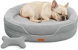 Large Orthopedic Dog Bed, 36 in. Dog Bed for Large Sized Dogs with Full-Surround Bolsters, Dual-Sided Dog Cooling Beds with Memory Foam, Washable Pet Sofa Couch with Nonslip Bottom, Light Grey