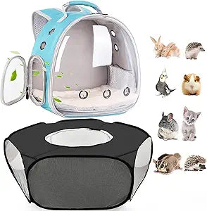 2-Pack Guinea Pig Carrier Backpack and Playpen with Lid, Breathable Pet Playpen Pop Open Exercise Fence, Portable Small Animal Cage for Rabbits, Chinchillas, Squirrel, Lizard, Sugar Glider