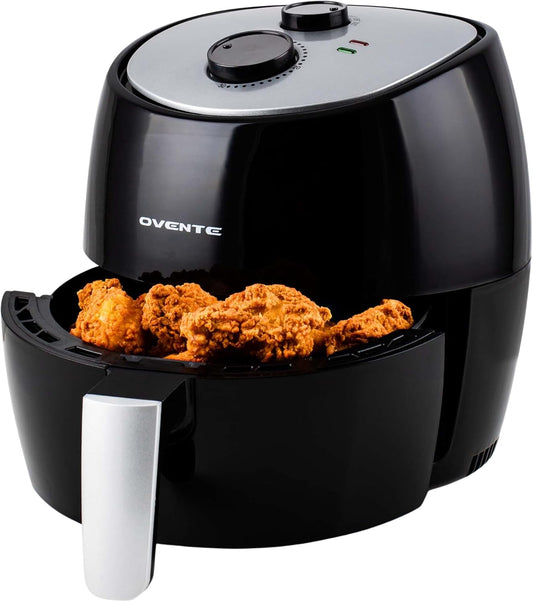 OVENTE Compact Air Fryer for Healthy and Oilless Cooking, 3.2 Qt Nonstick & Dishwasher Safe Basket, 1300W Electric Cooker w/ Adjustable Temperature Control, 30Min Timer & Auto Shutoff, Black FAM11320B
