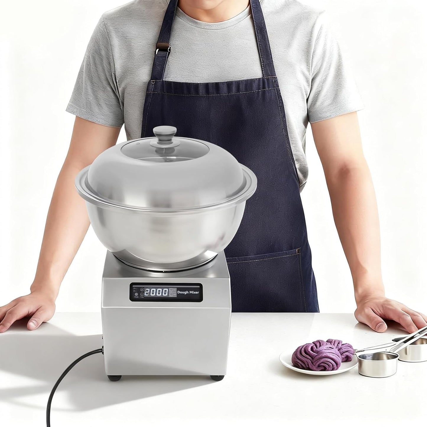 8KG/17.6LBS Commercial Dough Kneading Machine, 1500W SElectric Dough Maker with Timer & Stainless Steel Bow, Electric Dough Maker with Dual Rotation for Pizza Bread Dumpling Noodle Making