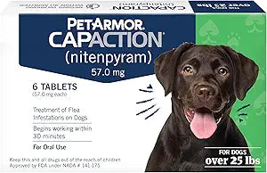 PetArmor CAPACTION (nitenpyram) Oral Flea Treatment for Dogs, Fast Acting Tablets Start Killing Fleas in 30 Minutes, Dogs Over 25 lbs, 6 Doses (Pack of 1) (Packaging May Vary)