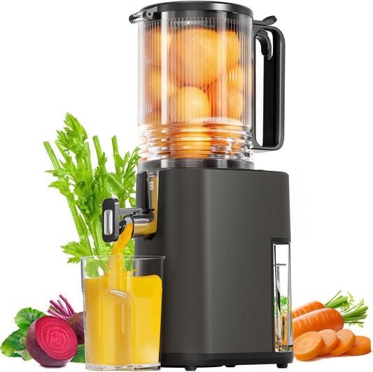 Cold Press Juicer, 5.5inch Wide Feed Chute Juicer Machine, Slow Masticating Juicer for Whole Vegetables & Fruits, Gray