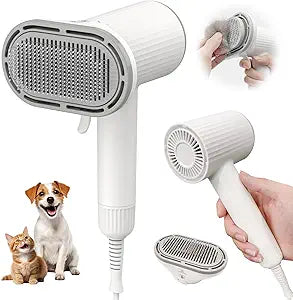 Dog Brush for Shedding, Professional 2-in-1 Pet Hair Dryer & Dog Grooming Brush with Removable Comb, Adjustable Temperature/Speed, Portable Brush for Dogs and Cats