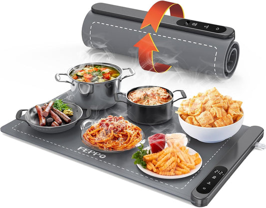 FEPPO Food Warming Mat, (XL 24"x15") Food Warmers for Parties Buffet, Upgrade High-tech Graphene Heating, Fast Full Surface Electric Warming Tray with 6 Level Temperature and 6 Hours Timer