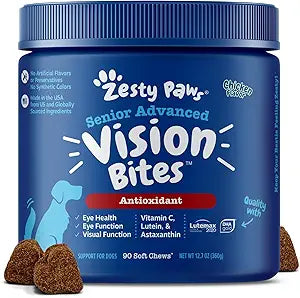 Zesty Paws Eye Supplement for Dogs - Vision Support with Antioxidants & Omega 3 Fatty Acids - 90 Chews