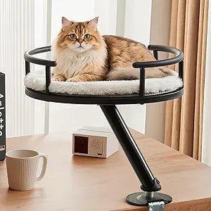IFNOW Cat Desk Bed - 360Â°Rotation, Cat Bed for Indoor Pet Supports 42 lbs, Elevated Desk Pet Perch for Work, Desktop Attachment Perch for Home Office, Cat's Beds Kitten Furniture Accessories