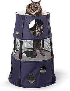 K&H Pet Products Cat Tower Tree Condo for Multiple Large Indoor Cats, Modern Cute Multi-Level Hammock Bed, Kitten & Adult House Activity Cave Large Cozy Hideaway - 3 Level Denim 22 X 30in