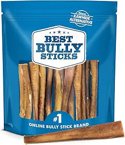Best Bully Sticks Natural Jumbo Bully Sticks for Large Dogs - 6 Inch, 10 Count (Pack of 1) - 100% Free-Range Grass-Fed Beef, Single-Ingredient, Grain and Rawhide Free Long Lasting Dog Chews