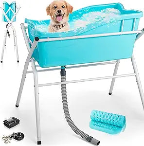 pet wash Station, Portable Dog Washing Bathing Station, Elevated Foldable Dog Bath for Shower and Grooming, 4 Adjustable Height Pet Tub for Small and Medium Size Dogs, Indoor and Outdoor