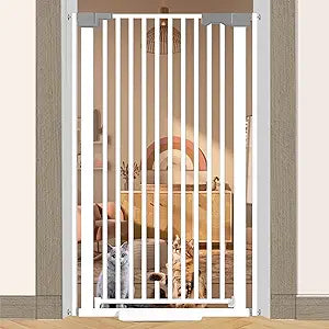 51'' Extra Tall Cat Gate Barrier for Doorways Hallways, Pressure Mounted Pet Dog Gates No Drilling Auto Close, Cat Fence Indoor Climb Proof 30-32.6'' Wide (White)
