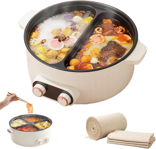 Electric Pot 4 Compartment, 2025 New Four Grid Multifunctional Stew Pot, Multi-Functional Household 6 Liters Capacity Hot Pots, Large Capacity Integrated Hot Pots Electric Caldron (2 grids)