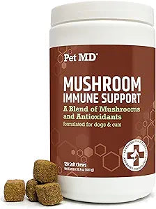 Pet MD Mushroom Immune Support for Dogs & Cats - Turkey Tail Mushroom Immune Support Supplement - Milk Thistle with CoQ10 for Dogs & Cats - Immunity Supplement for Pets - 120 Chews