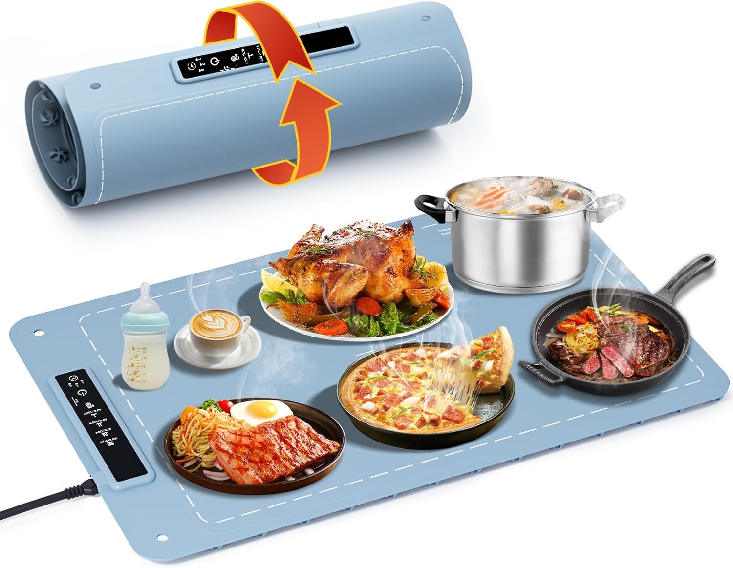 Food Warming Mat, 10S Rapid Heating Warming Mat for Food, Upgraded Heating Tech Food Warmer Mat with 4 Adjustable Temperature & Timer, Full Surface Electric Warming Trays for Buffets Parties Family