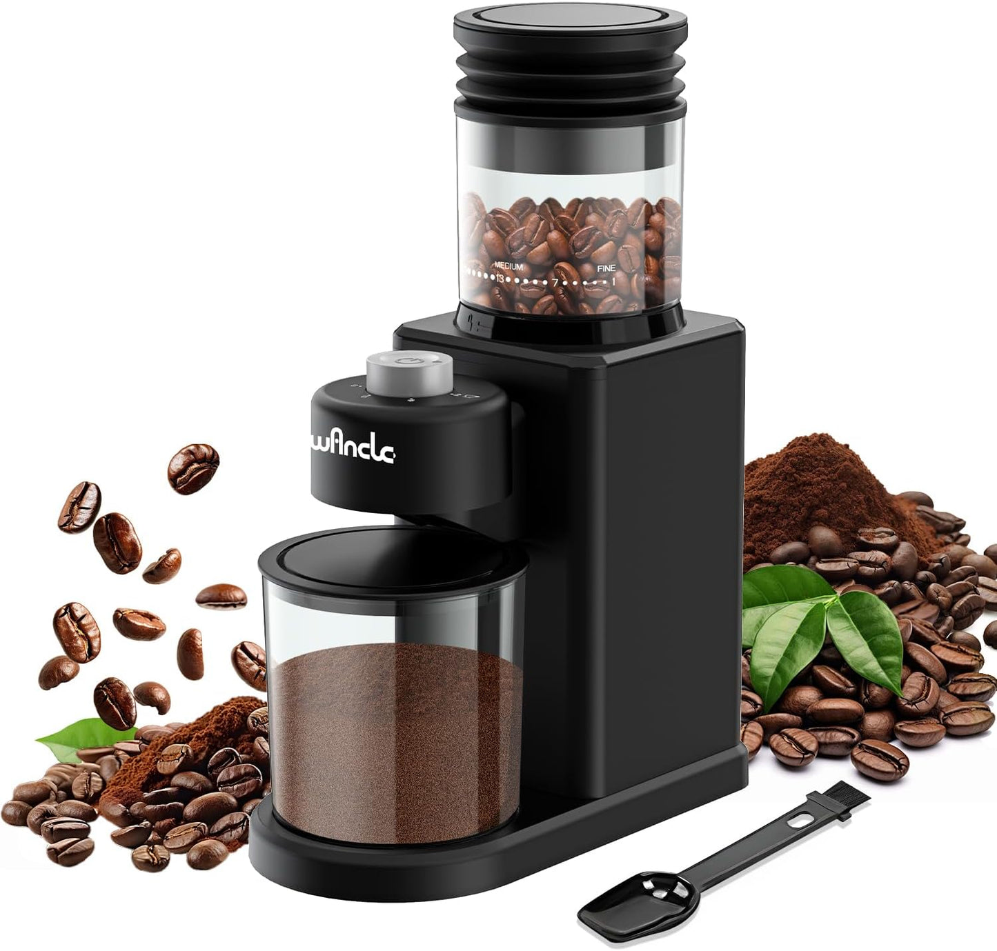 Wancle Conical Burr Coffee Grinder Electric - 200W Compact Automatic Coffee Bean Grinder with 25 Setting Adjustable, Low Noise Espresso Coffee Grinder,One-Touch Operation with Self-Cleaning Blower