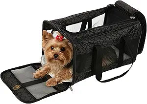 Sherpa Pet Carrier Airline Approved with Spring Wire Frame - Cat & Dog Carrier for In-Cabin Travel, Mesh Ventilation, Locking Zippers - Black Lattice, Large