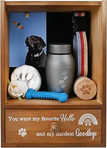 Pet Memorial Shadow Box Keepsake 9.25x13 Dog Memorial Gifts for Loss of Dog Death Sympathy and Remembrance Gift Large Pet Picture Frame Display Case with Deep Rainbow Bridge Drawer