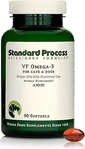 Standard Process Inc. VF Omega-3 for Pets - Dietary Supplement with Omega-3 Fatty Acids - Support Bone Growth, Immune Health, Heart Health - Fish Oil Supplement for Pets - 90 Softgels