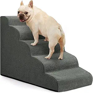 Dog Stairs for Bed 22.4â€H,5-Step Dog Ramp for Small Dogs & Cats,Pet Steps for Dogs to get on High Bed, Indoor Anti-Slip Pet Stairs for Old Cats and Puppy,Grey