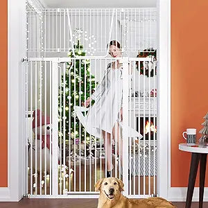 71" Extra Tall Cat Gate for Doorway â€“ 28.5"-48.7" Extra Wide Pet Gate with Adjustable Cat Door Wide,Auto Close, Pressure Mounted, Pet Gate for Cats & Small Dogs, Hallway, Stairs, Kitchen