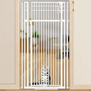 Senneny Extra Tall Cat Gate Height Adjustable from 59â€-83â€, No Drilling Auto-Close Pet Gate for Stairs and Doorways. Includes Wall Cups, Pressure or Hardware Mount, White, 85-95cm/ 33.4-37.4" Wide
