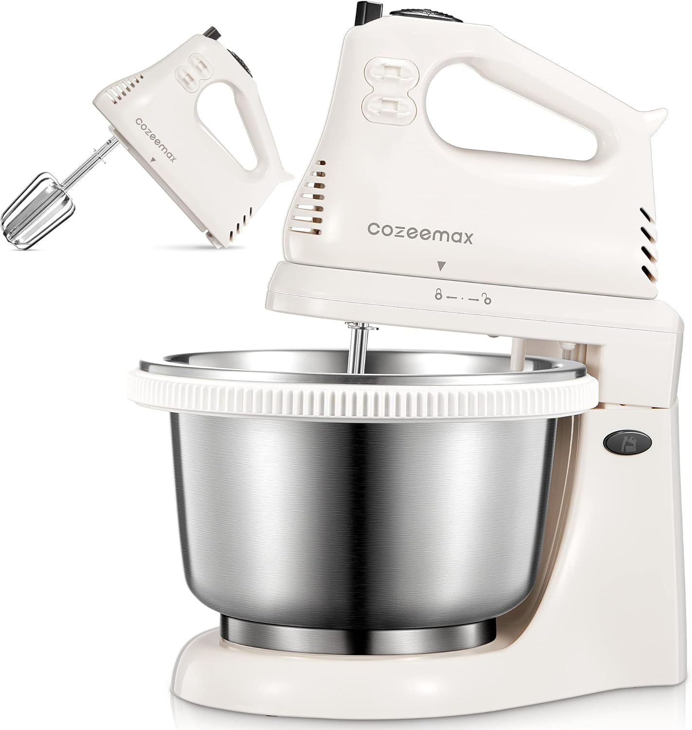 2 in 1 Hand Mixers Kitchen Electric Stand mixer with bowl 3 Quart, electric mixer handheld for Everyday Use, Dough Hooks & Mixer Beaters for Frosting, Meringues & More (White-S)