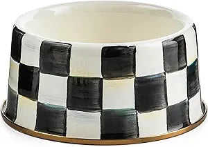 MACKENZIE-CHILDS Pet Bowl, Cute Cat and Dog Bowl for Food and Water, Black-and-White Courtly Check, Medium
