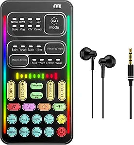 sktome Portable Voice Changer, 2rd Generation i9 Live Sound Card, Cool Lights Sound Board - Voice Disguiser/Modulator for PS4/PS5/Xbox One/PC/Phone/Laptops with Adjustable Voice Functions