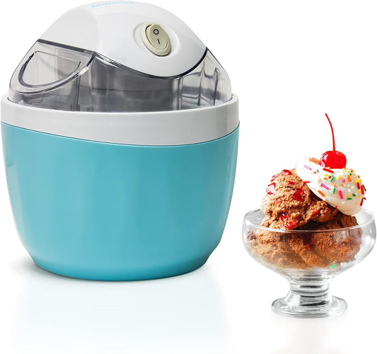 Nostalgia Electric Ice Cream Maker \u2013 1-Pint Gel Canister Capacity for Frozen Yogurt, Gelato, & Sorbet \u2013 No Salt\/Ice Needed \u2013 Modern Design with Ingredient Chute \u2013 Blue