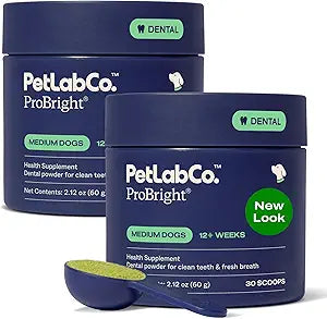 PetLab Co. ProBright Dental Powder - Dog Breath Freshener - Teeth Cleaning Made Easy â€“ Targets Tartar & Bad Breath - Formulated for Medium Size Dogs - Pack of 2