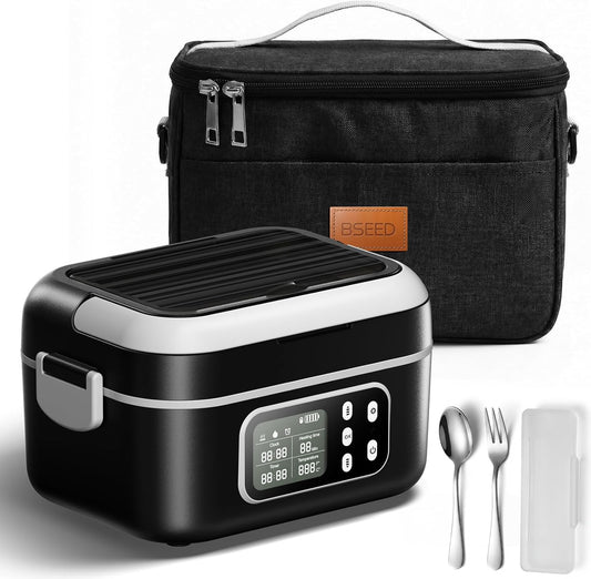 BSEED Cordless Electric Lunch Box for Adults, 27000mAh & 6.3 Cups Rechargeable Self Heating Lunch Box-Automatic Heating & Keep Warm, Portable Food Warmer with Insulated Bag for Driver/Worker/Traveller