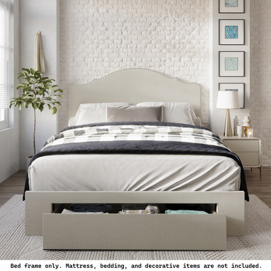 ChaletPosh Full Warm Grey Wood Upholstered Bed Storage with Headboard